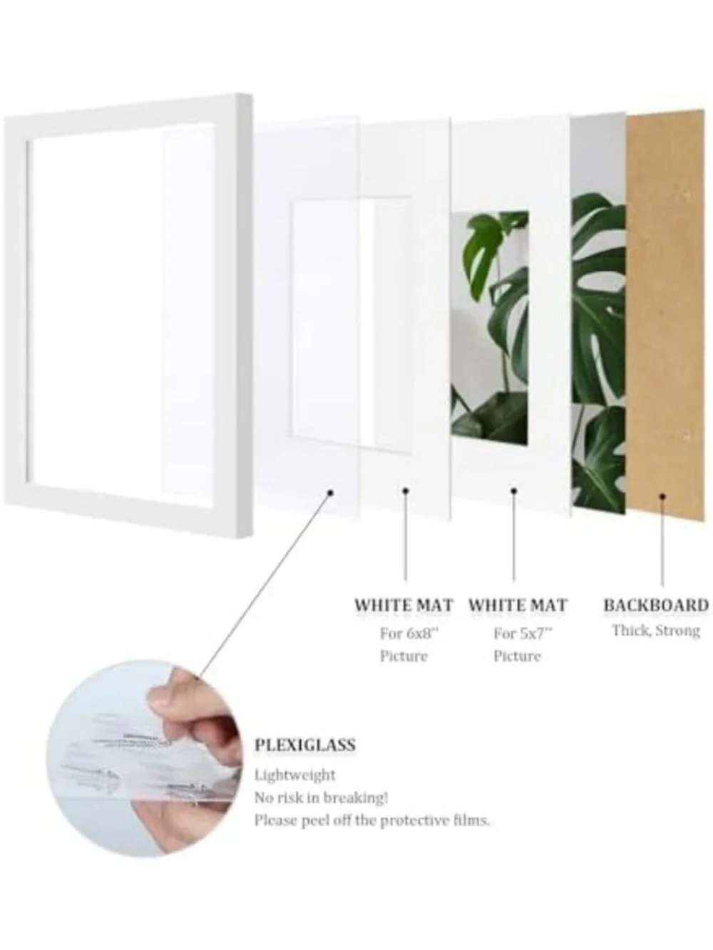 Set of 4 Solid Wood Picture Frames for 5x7 & 6x8 Photos - Tabletop & Wall Mount